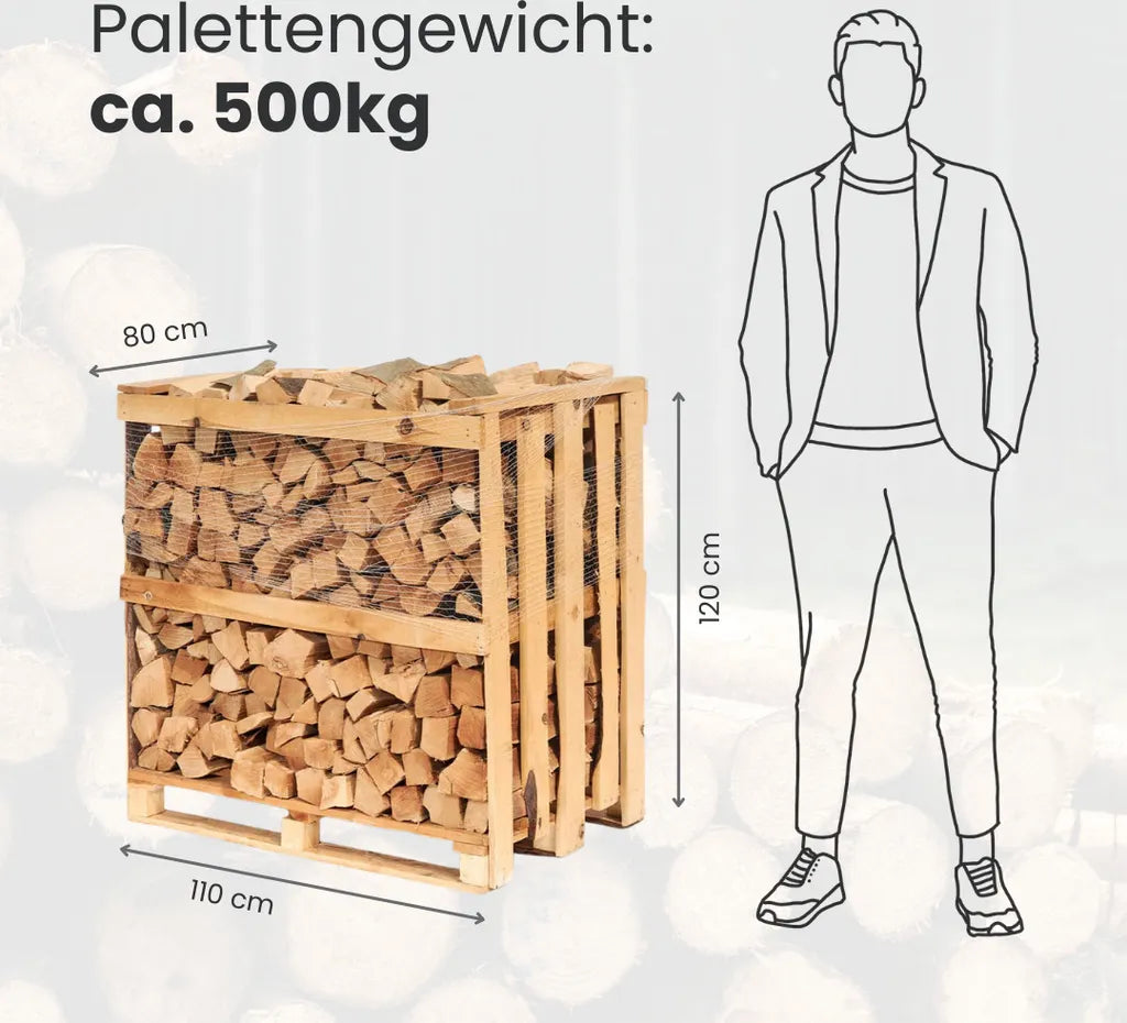 Buchen-Brennholz 25 cm kammergetrocknet – 1 RM / 1,6 SRM Palette (500 kg)